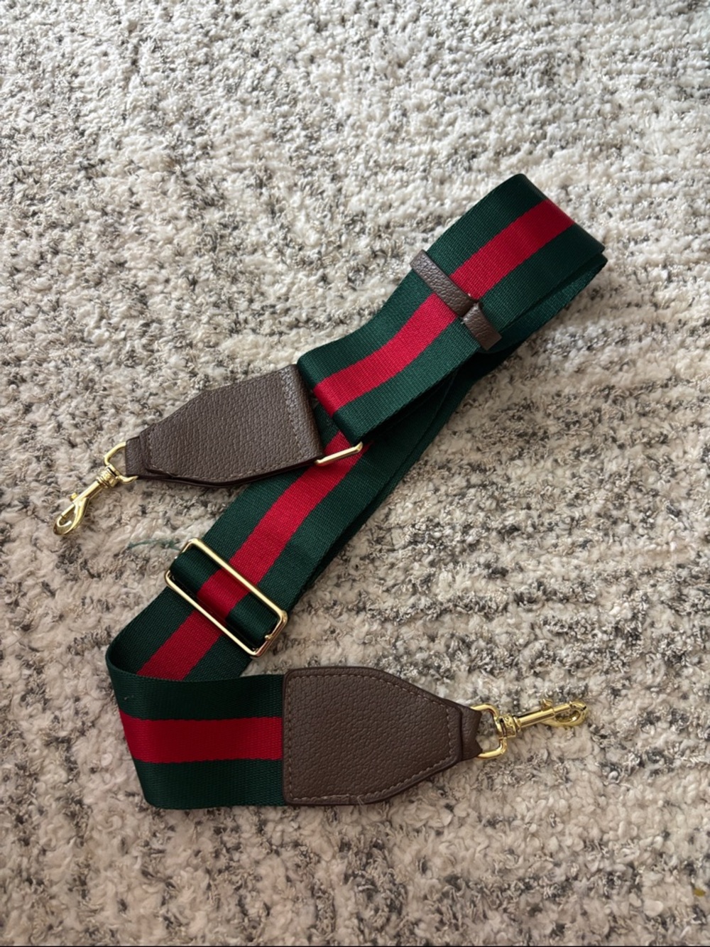 Gucci Green and Red Stripe Replacement Bag Strap with Brown Leather